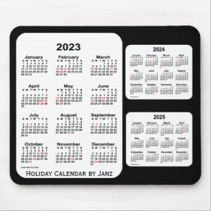 Mousepad 2023-2025 preto calendário de um feriado de 3 ano
