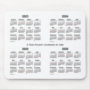 Mousepad 2023-2026 calendário branco do feriado por Janz