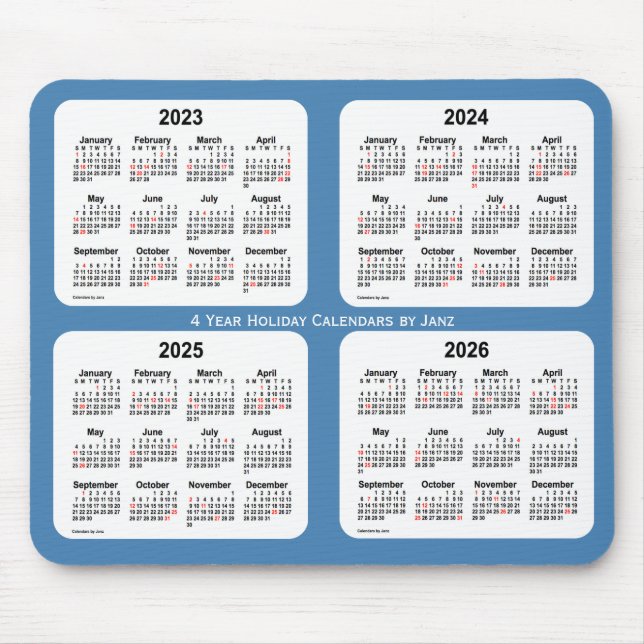 Mousepad 2023-2026 Calendário de Férias Azuis do Aço por Ja (Frente)