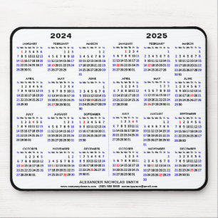 Mousepad 2024-2025 Calendário de 2 anos Nome personalizado