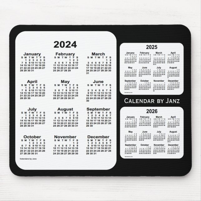 Mousepad 2024-2026 Calendário de 3 anos preto e branco de J (Frente)