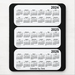 Mousepad 2024-2026 calendário preto e branco de 3 anos por