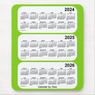 Mousepad 2024-2026 verde amarelo calendário de 3 anos por