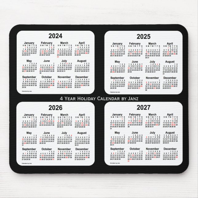 Mousepad 2024-2027 Calendário de feriado preto e branco de  (Frente)
