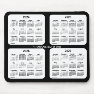 Mousepad 2024-2027 calendário preto e branco de 4 anos por
