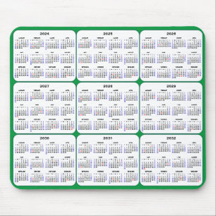 Mousepad 2024 - 2032 Calendário com feriados nos EUA em ver