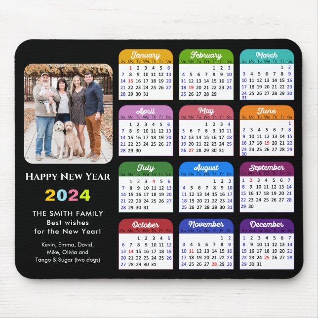 Mousepad 2024 Calendar Modern Black Family Photo Colorful (Frente)