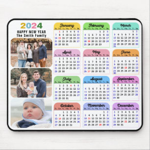 Mousepad 2024 Calendário Minimalista 3 Família Foto Colorid