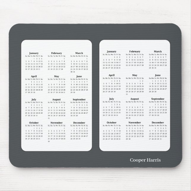 Mousepad 2025 - 2026 Calendário Básico Preto e Branco (Frente)