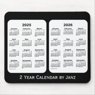 Mousepad 2025-2026 calendário preto e branco de 2 anos por