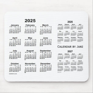 Mousepad 2025-2027 branco calendário de 3 anos por Janz