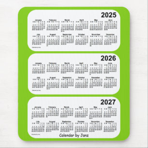 Mousepad 2025-2027 Calendário Amarelo Verde de 3 Anos por J