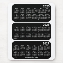 Mousepad 2025-2027 Calendário Branco Neon de 3 Anos, de Jan