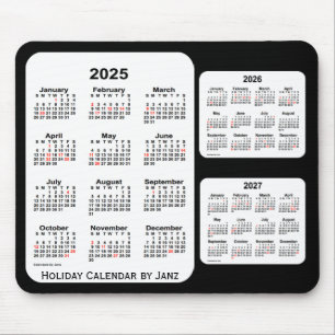 Mousepad 2025-2027 Calendário de 3 anos de feriados em pret