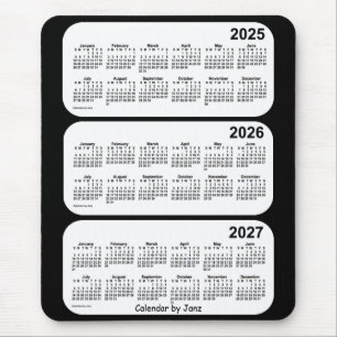 Mousepad 2025-2027 Calendário de 3 anos preto e branco de J