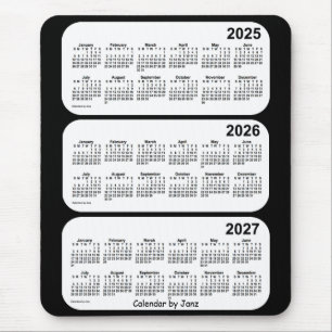 Mousepad 2025-2027 calendário preto e branco de 3 anos por