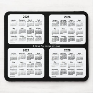 Mousepad 2025-2028 Calendário de 4 anos preto e branco de J