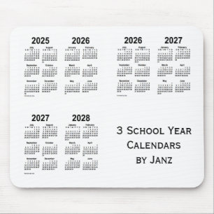 Mousepad 2025-2028 calendários do ano escolar do branco 3