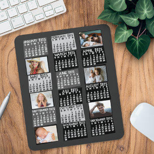 Mousepad 2025 Anos de Colagem de Fotos Preta do Modo de Cal