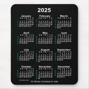 Mousepad 2025 Neon White 52 Semana Calendário de Janz