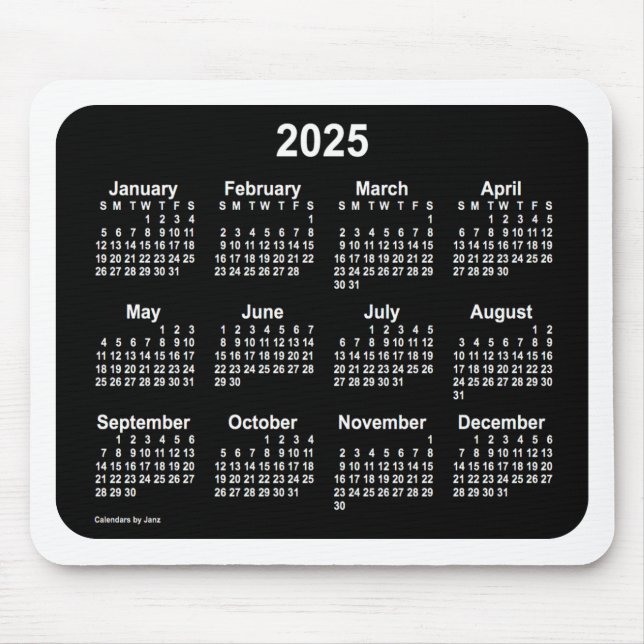 Mousepad 2025 Neon White Calendar de Janz Dois Tons (Frente)