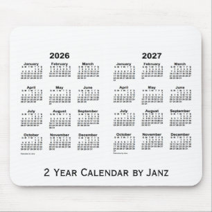 Mousepad 2026-2027 branco calendário de 2 anos por Janz