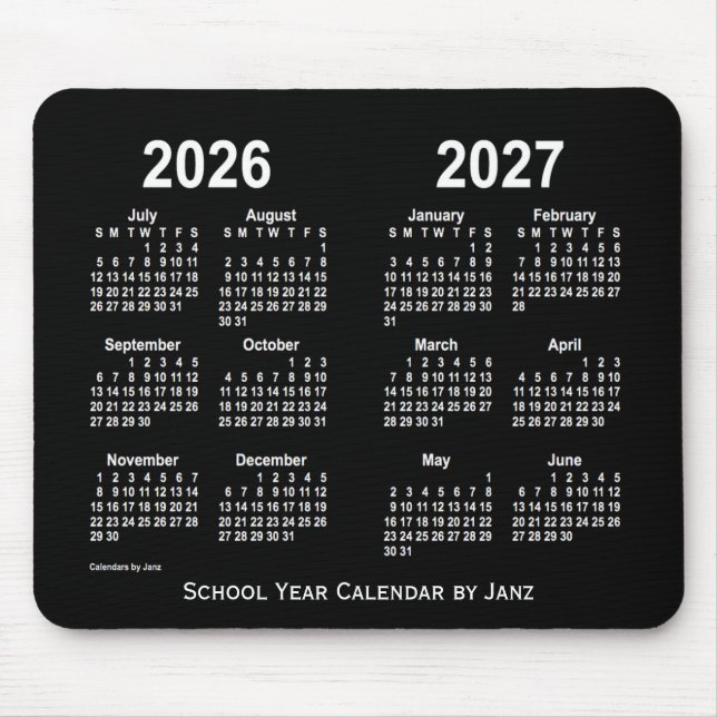 Mousepad 2026-2027 Calendário da Escola Branca Neon, de Jan (Frente)