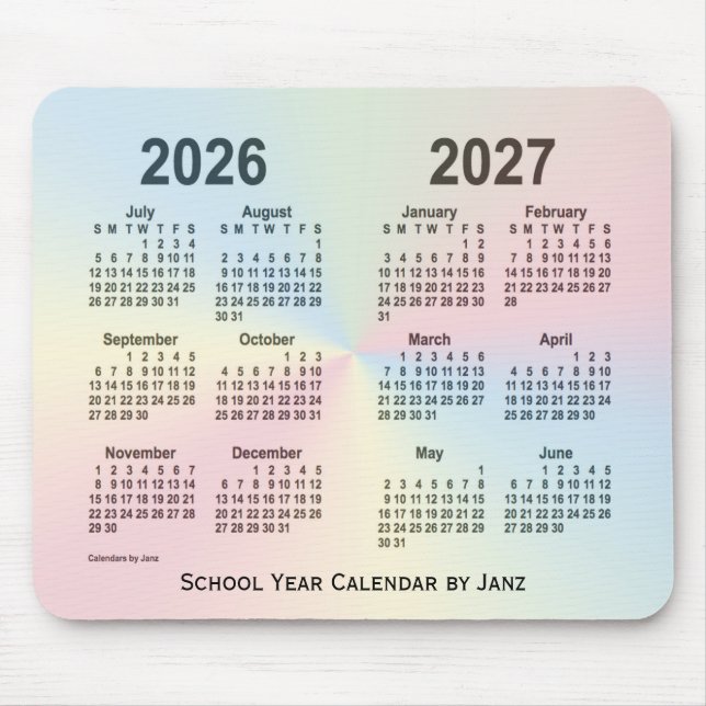 Mousepad 2026-2027 Calendário da Escola de Nuvem do Arco-ír (Frente)