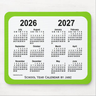 Mousepad 2026-2027 calendário da escola do verde amarelo