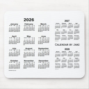 Mousepad 2026-2028 branco calendário de 3 anos por Janz