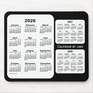 Mousepad 2026-2028 calendário preto e branco de 3 anos por