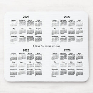 Mousepad 2026-2029 branco calendário de 4 anos por Janz