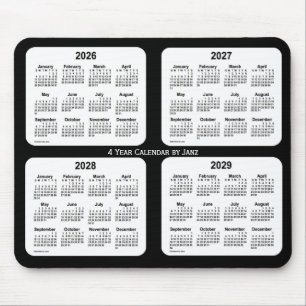 Mousepad 2026-2029 Calendário de 4 anos preto e branco de J