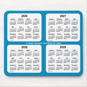Mousepad 2026-2029 Calendário de Férias Azuis do Aço por Ja