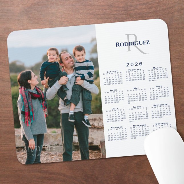 Mousepad 2026 Calendar Custom Photo Monogram Name (2026 Calendar Custom Photo Monogram Name Mouse Pad, in situ)