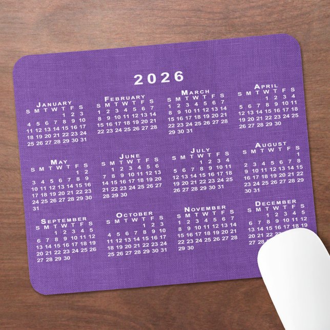 Mousepad 2026 Calendar Custom Photo Purple Linen Texture (2026 Calendar Custom Photo Purple Linen Texture Mouse Pad, in situ)