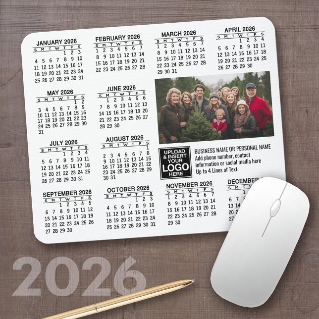 Mousepad 2026 Calendar - logo, photo business (2026 Calendar on a Mousepad)
