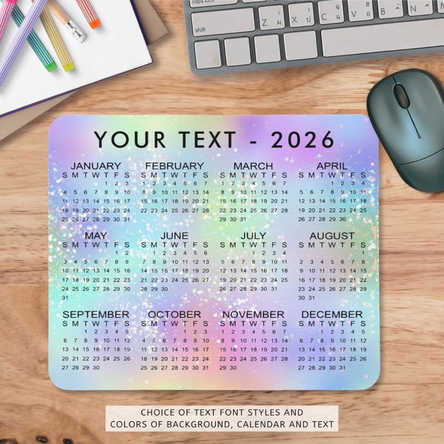 Mousepad 2026 Calendar Rainbow Glitter (Criador carregado)