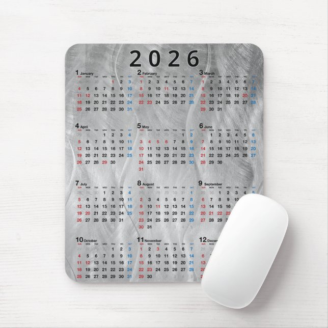 Mousepad 2026 Calendar Wavy Brushed Steel Abstract (Com mouse)