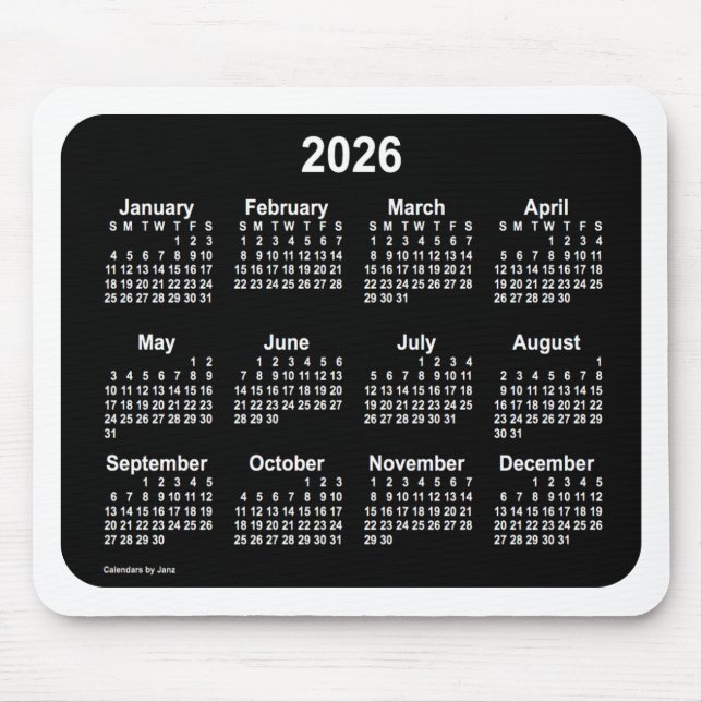 Mousepad 2026 Neon White Calendar de Janz Dois Tons (Frente)
