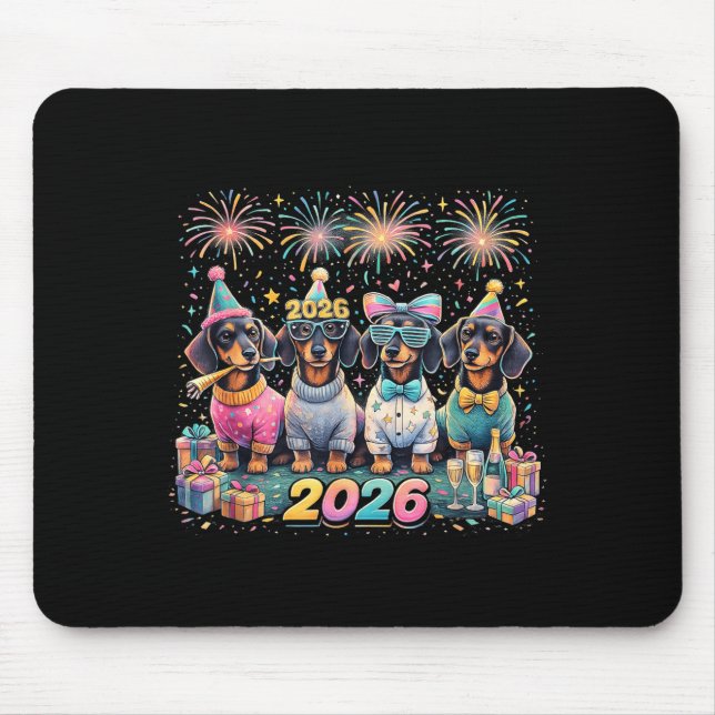 Mousepad 2026 New Year Dachshund Party Fireworks Fun  (Frente)