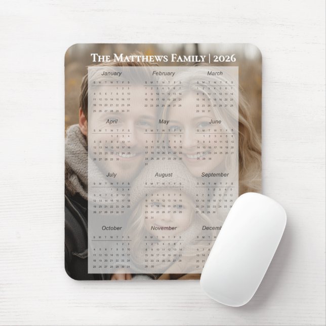 Mousepad 2026 Personalized Family Name Photo Calendar (Com mouse)