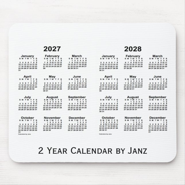 Mousepad 2027-2028 Calendário Branco de 2 Anos por Janz Mou (Frente)