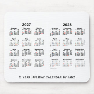 Mousepad 2027-2028 Calendário branco de férias de 2 anos de