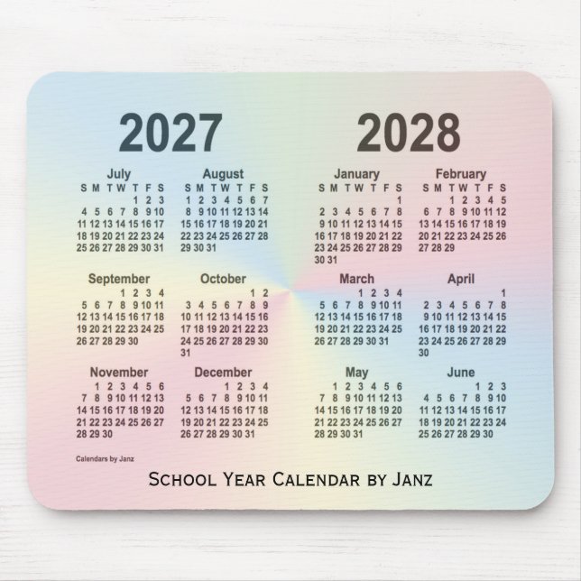 Mousepad 2027-2028 Calendário da Escola de Nuvem do Arco-ír (Frente)