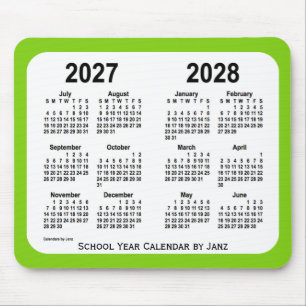 Mousepad 2027-2028 calendário da escola do verde amarelo