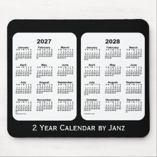 Mousepad 2027-2028 calendário preto e branco de 2 anos por