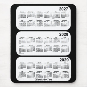 Mousepad 2027-2029 calendário preto e branco de 3 anos por