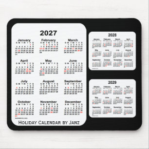 Mousepad 2027-2029 preto calendário de um feriado de 3 ano