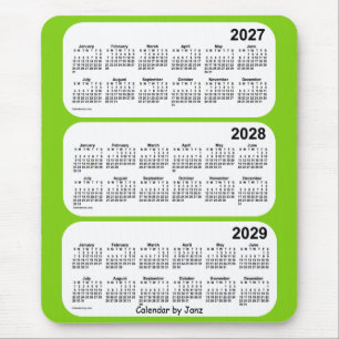 Mousepad 2027-2029 verde amarelo calendário de 3 anos por